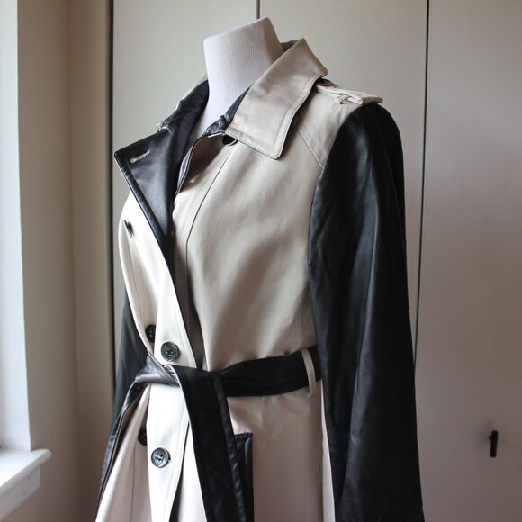 NWT Calvin Klein Trench Coat with Vegan Leather Contrast – Size L, Belted - Picture 16 of 16